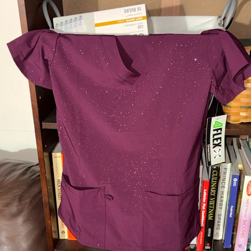 Maroon Sparkle S Scrub Top